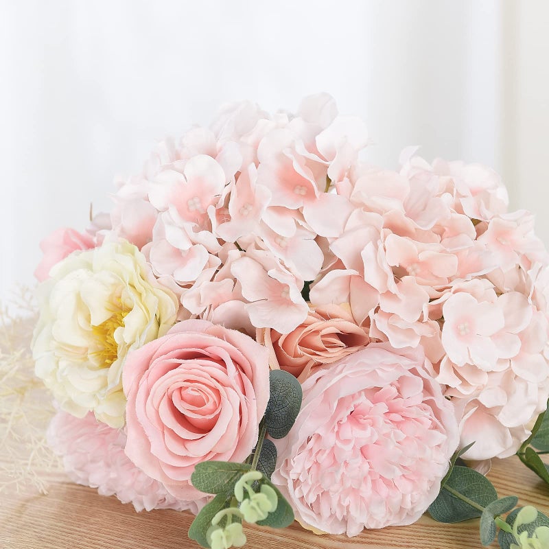 LUSHIDI 10PCS Artificial Hydrangea Flowers  Fake Hydrangea Silk Flowers Heads with Stems for Wedding Home Party Shop Baby Shower Decoration-Light Pink - Image 3
